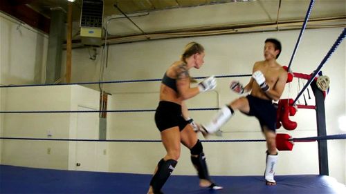 mixed wrestling, man vs woman, mma, blonde