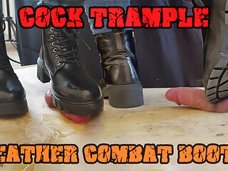 CBT Ballbusting, Mistress, Leather, Cock Trample