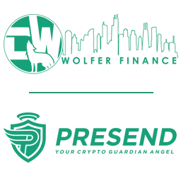 Logo of Wolfer Finance and Presend.io in green representing the hover state for a case study where Token of Trust was used to comply with KYC and AML requirements for web3 and fintech by using Identity Verification along with sanctions and watchlist checks.