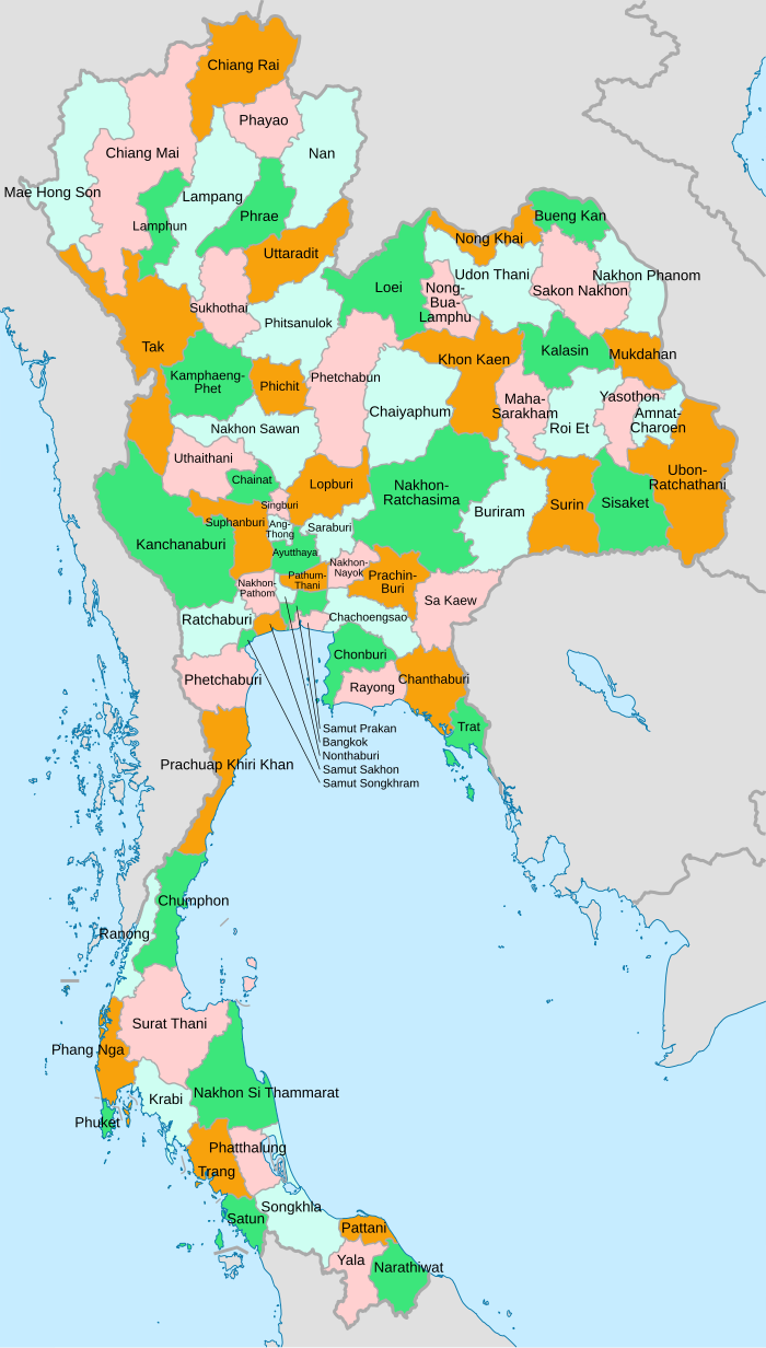 A clickable map of Thailand exhibiting its provinces