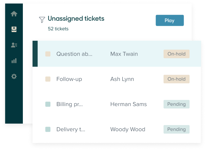 Product screen: Custom view of tickets