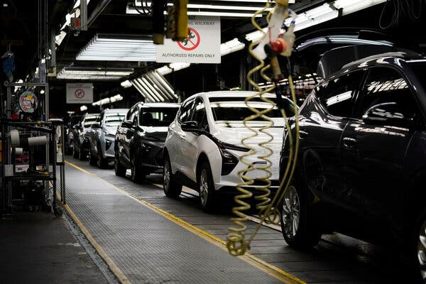 Chevrolet Bolts on an assembly line. 