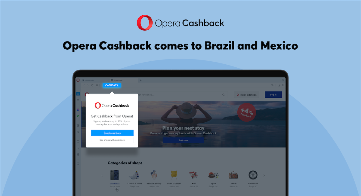 Opera Cashback expands to Brazil and Mexico.