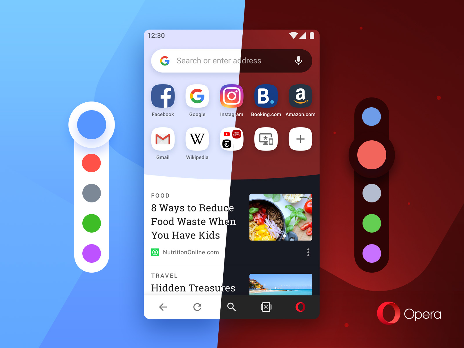 Opera for Android offers 10 colors to choose from
