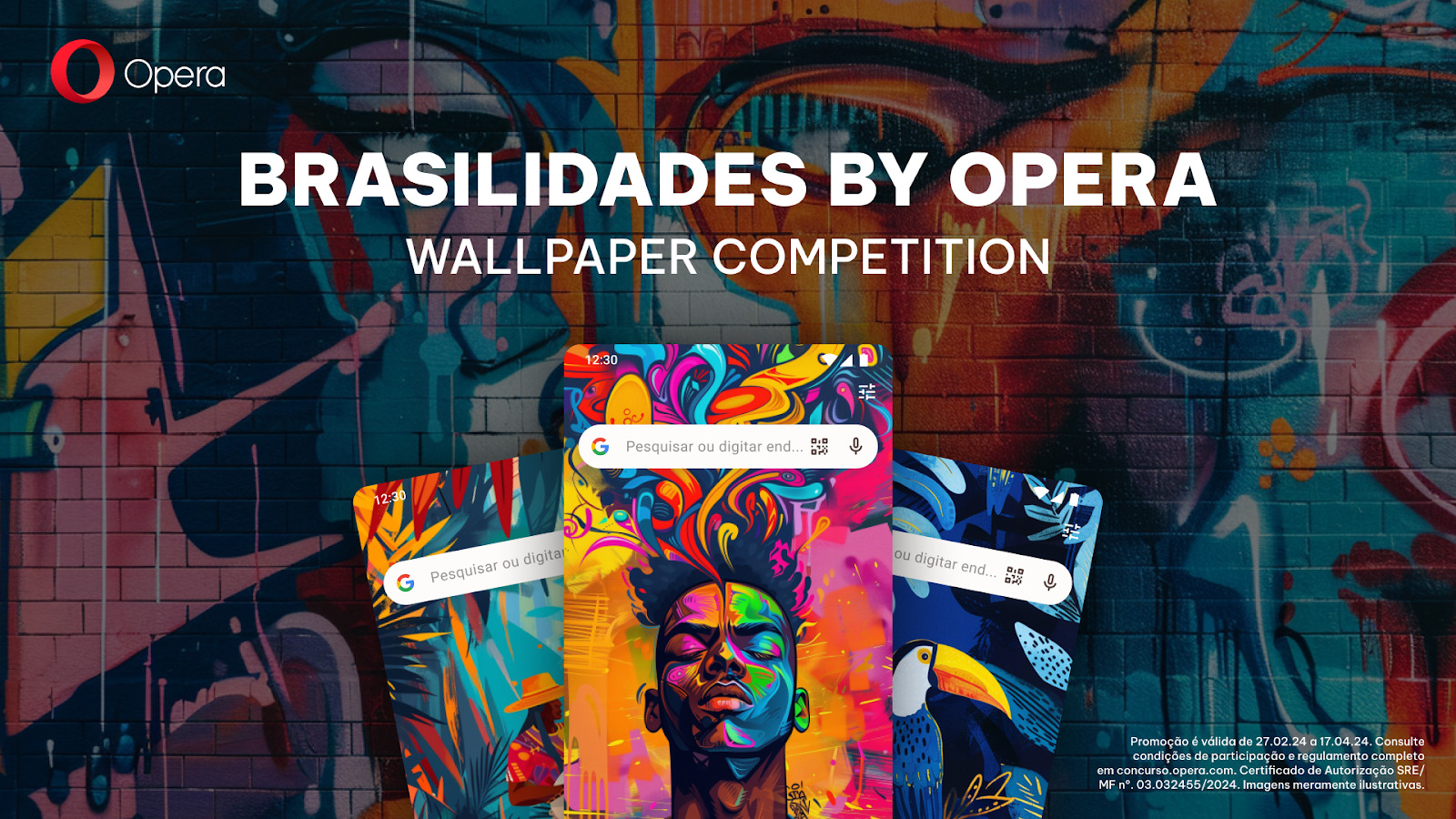 Mobile phones show different wallpapers with different expressions of "Brasilidades."