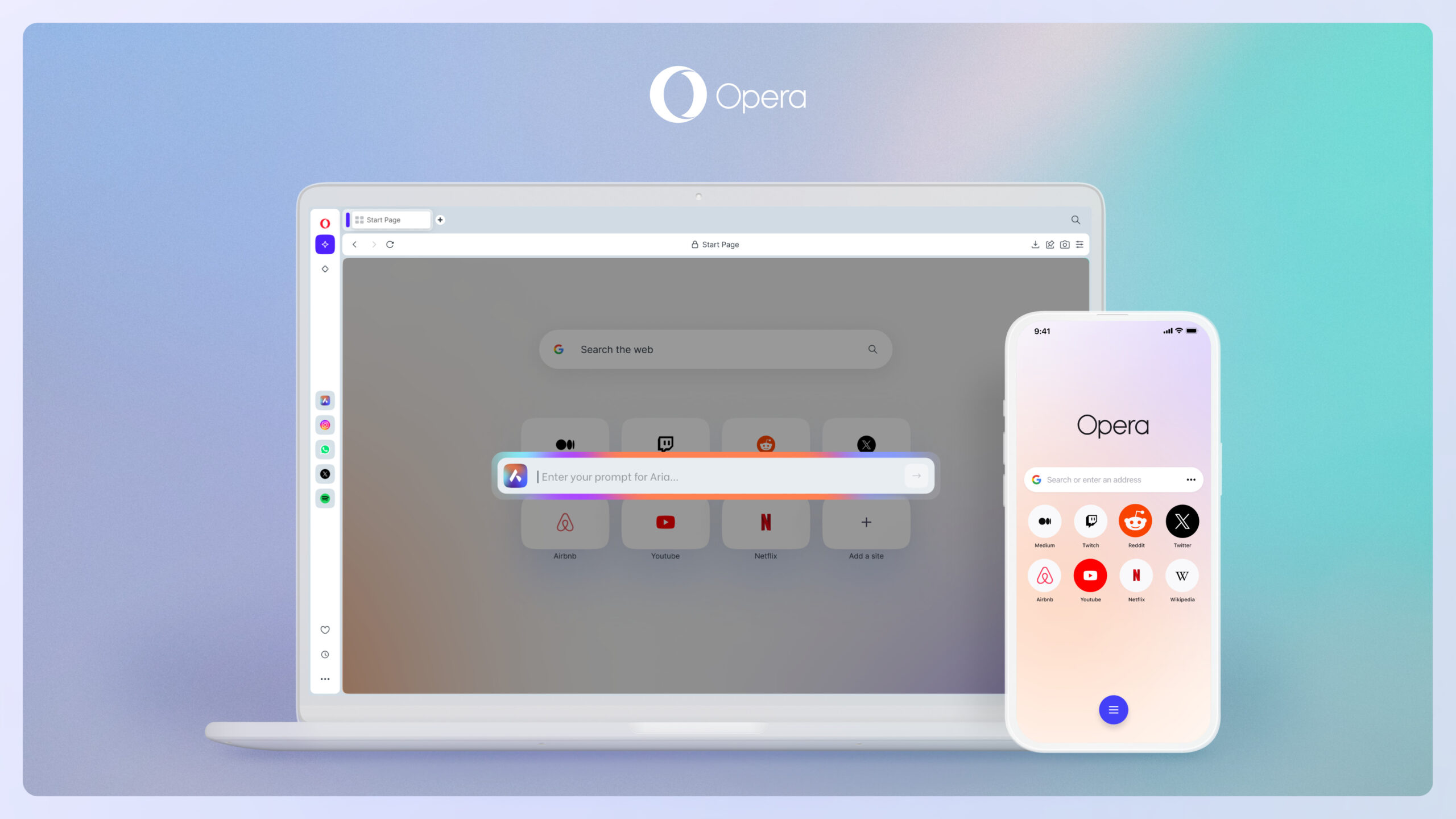 Opera One on desktop and mobile, showcasing dynamic interface and integrated AI tools