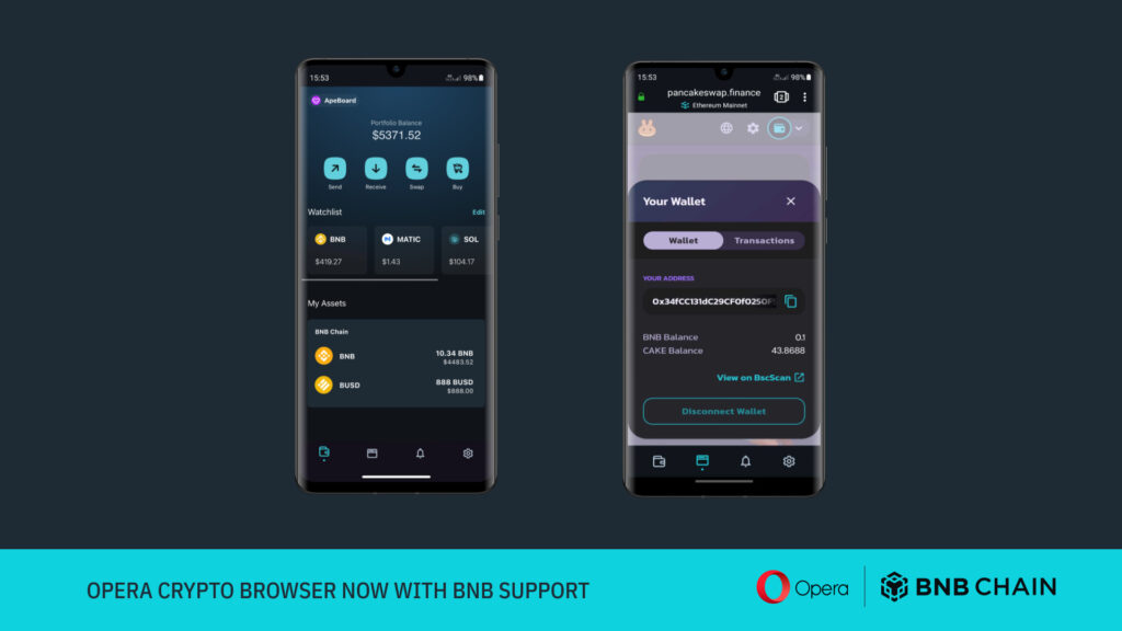 Opera Crypto Browser integrates BNB Chain - image with two phones