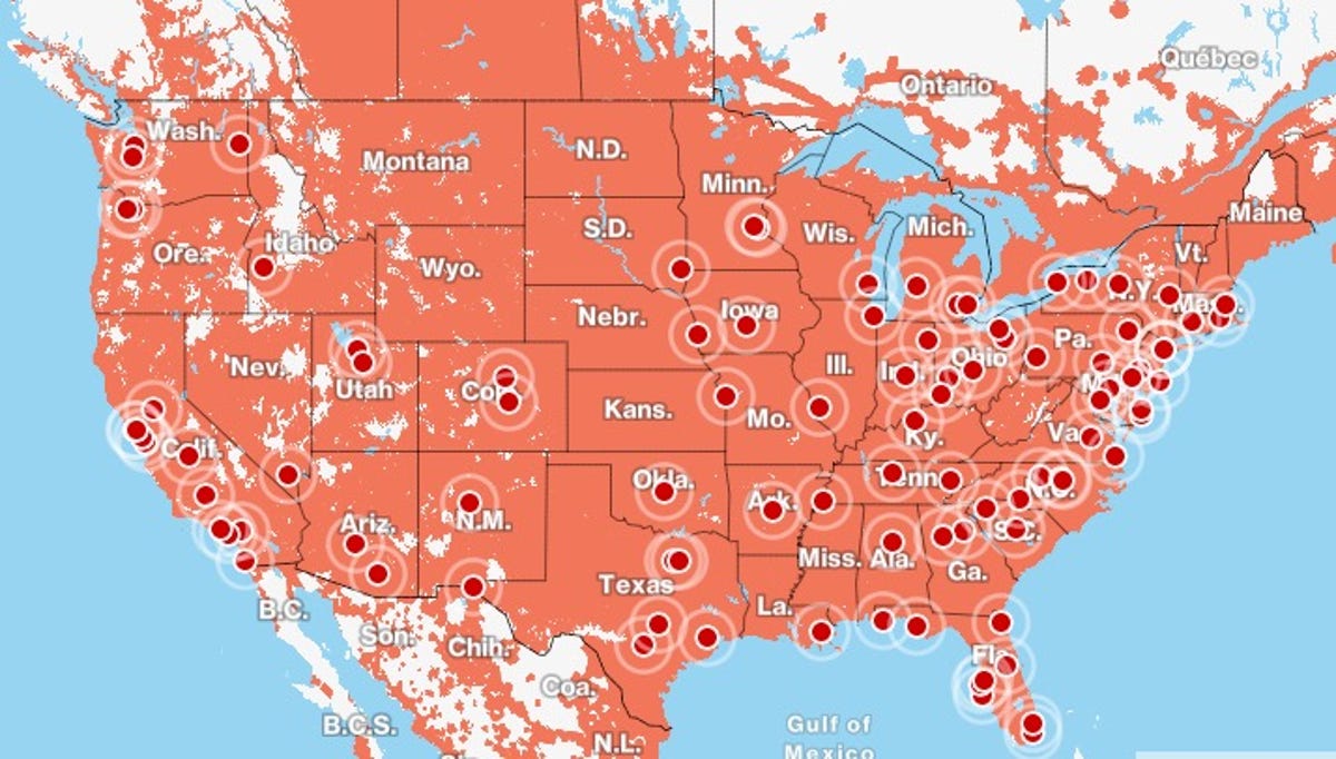 Map of Verizon 5G service areas in the US
