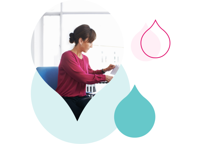 pink and teal acquia droplets cropping na image of a woman on the computer