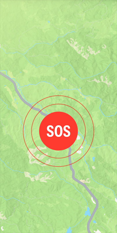 A Vészhelyzet – SOS funkció jelzése egy út felett az Apple Térképen.