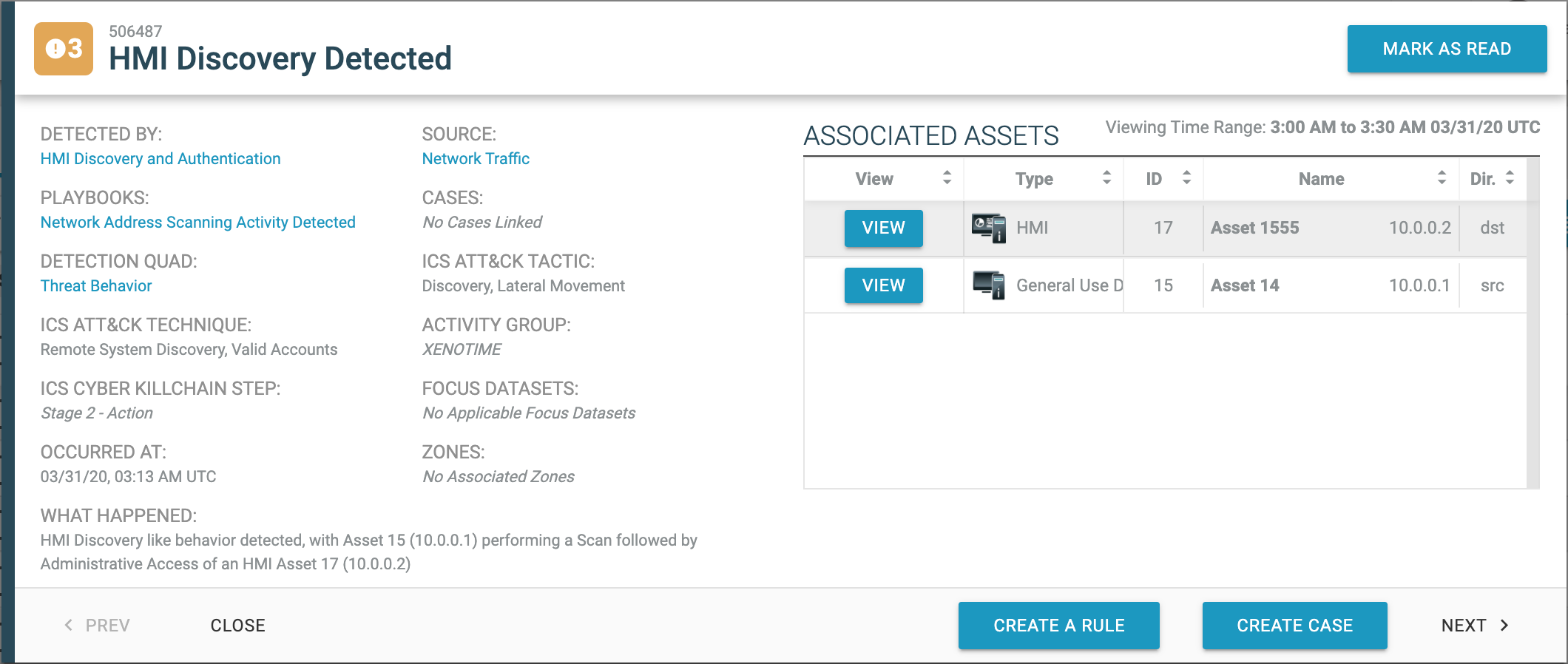 HMI Discovery Detected screenshot; example of report in Dragos ot cybersecurity platform