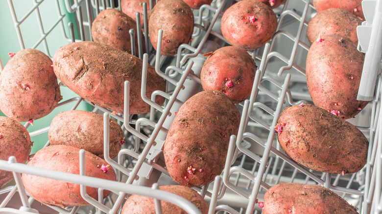 Dirty potatoes dishwasher top rack