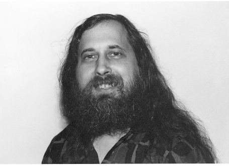 A black and white photograph of Richard M. Stallman.