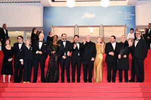 CANNES, FRANCE - MAY 18: (L-R) Philipp Kreuzer, Liz Jarvis, Charles Dance, Nikki Amuka-Bird, Galen Johnson, Evan Johnson, Guy Maddin, Cate Blanchett, Denis Ménochet, Roy Dupuis, Rolando Ravello and a guest attend the "Rumours" Red Carpet at the 77th annual Cannes Film Festival at Palais des Festivals on May 18, 2024 in Cannes, France. (Photo by Stephane Cardinale - Corbis/Corbis via Getty Images)