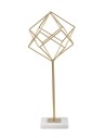 Cube scultura moderna glamour in metallo oro opaco e base in marmo grezzo -MAURO FERRETTI