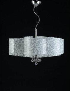 Lampada a sospensione circolare 6 luci in vetro con decorazione marmoriz damasco bianco collezione Martina