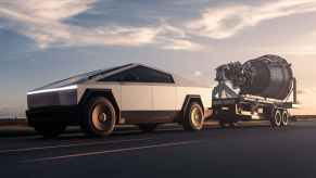 The Tesla Cybertruck towing a trailer