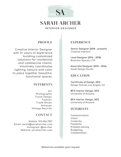 Sarah J. Archer resumes template
