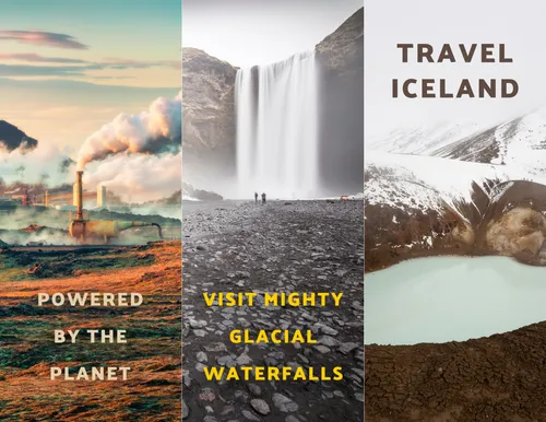 Powered by the planet - Visit glacial waterfalls - Travel Iceland travel-brochures template