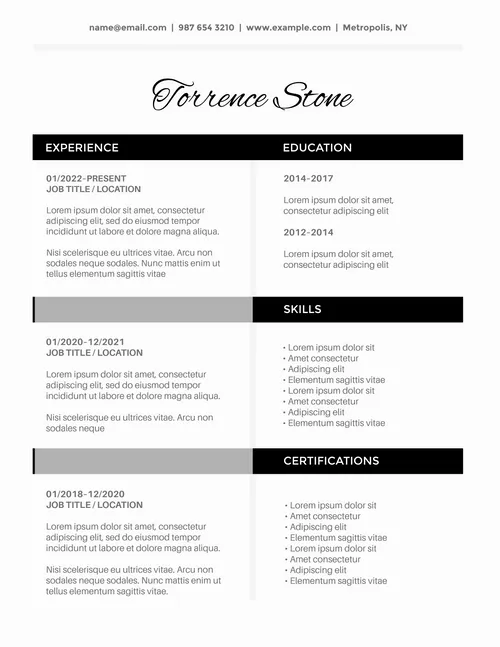 Torrence Stone resumes template