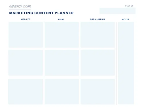 Marketing Content planner Generica Corp. planners template