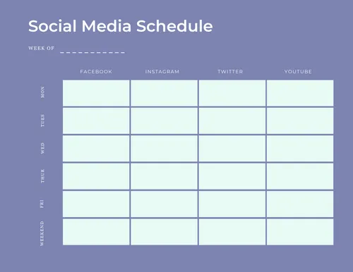 Social Media schedule week of blue schedules template