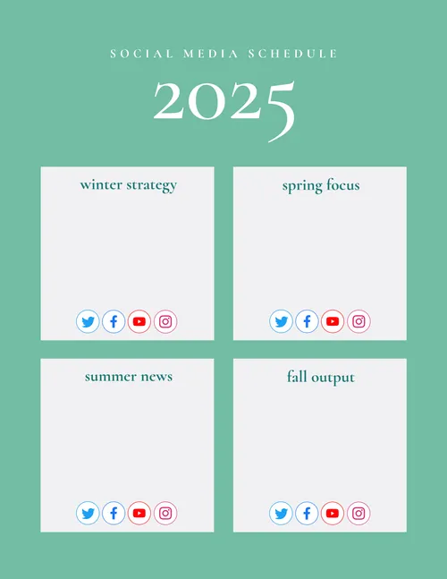 Social Media schedule 2025 green  schedules template