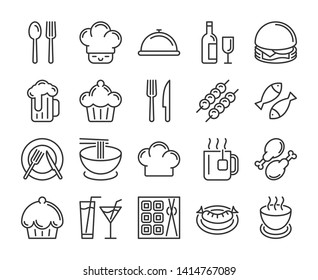 Food and drinks icon. Restaurant line icons set. Vector illustration. Stock Vector