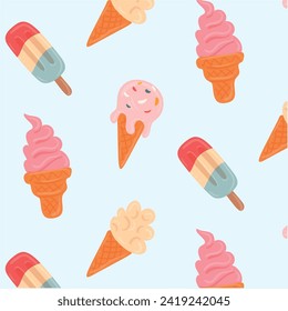 Flat design miscellaneous of ice cream in summer illustration Stock Vector
