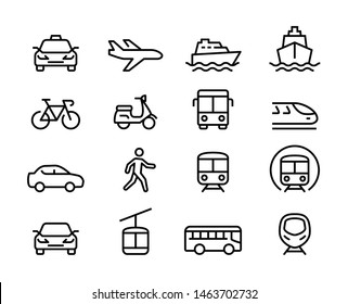 Set of Public Transportation Thin Line Icons  Stock Vector