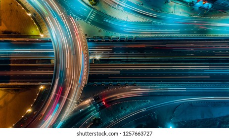 Expressway top view, Road traffic an important infrastructure in Thailand Stock Photo