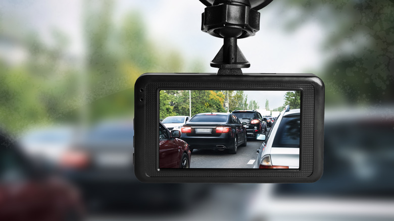Dash cam mounted on car