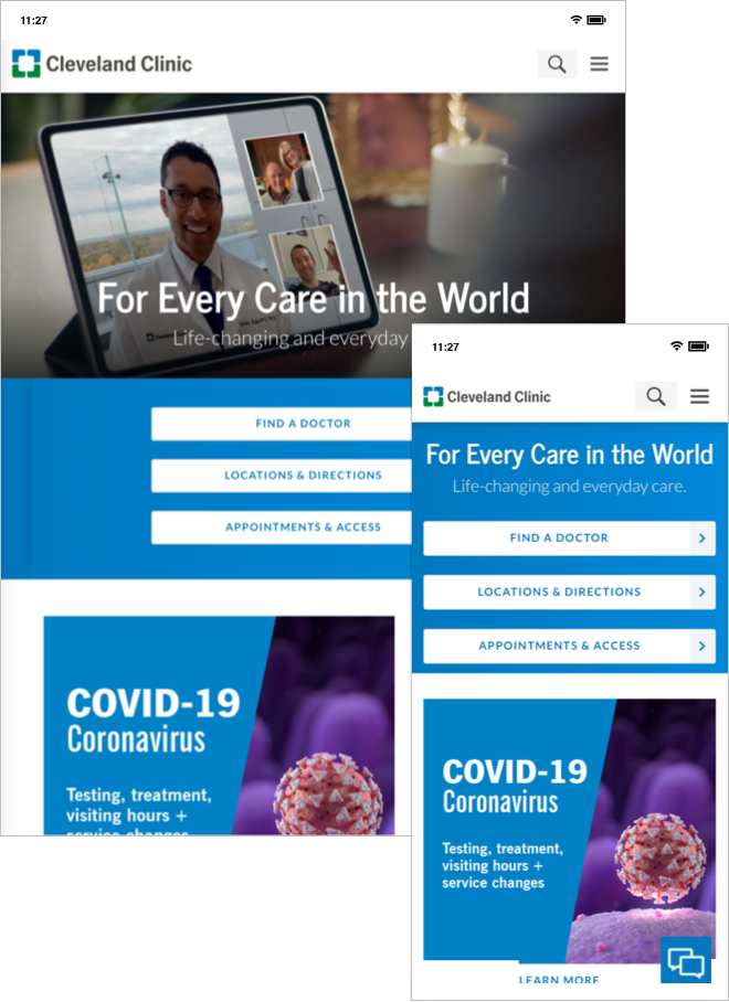 Cleveland Clinic desktop and mobile homepages