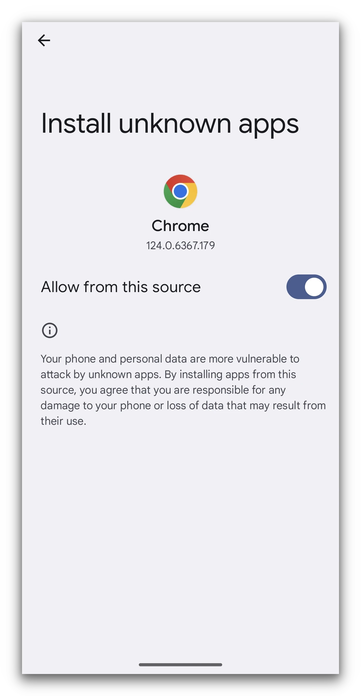 Android settings for installing unknown apps