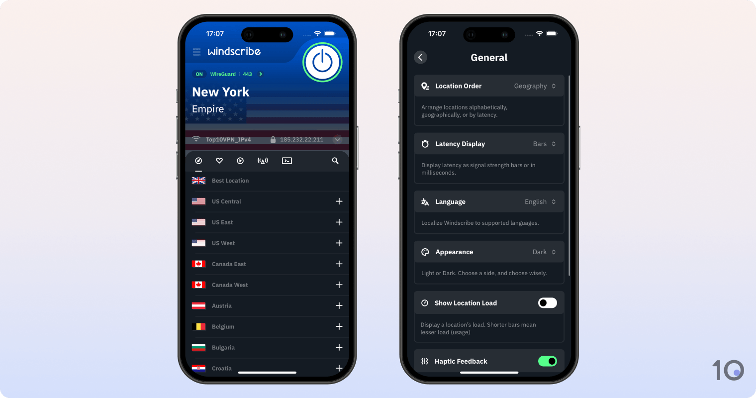 Windscribe VPN's app for iOS
