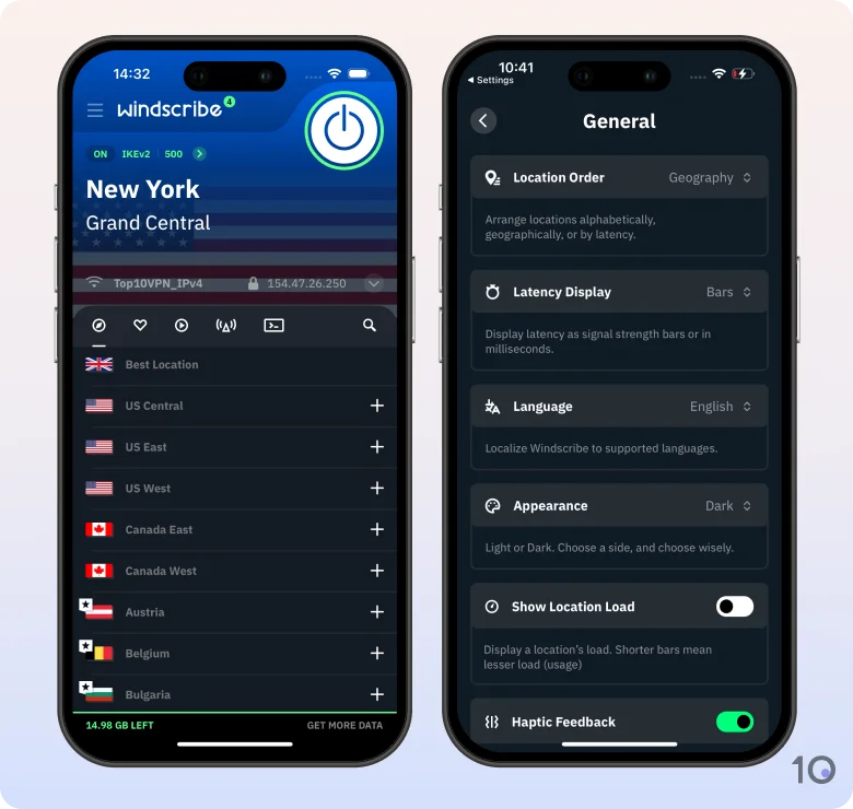 Windscribe VPN's app for iOS