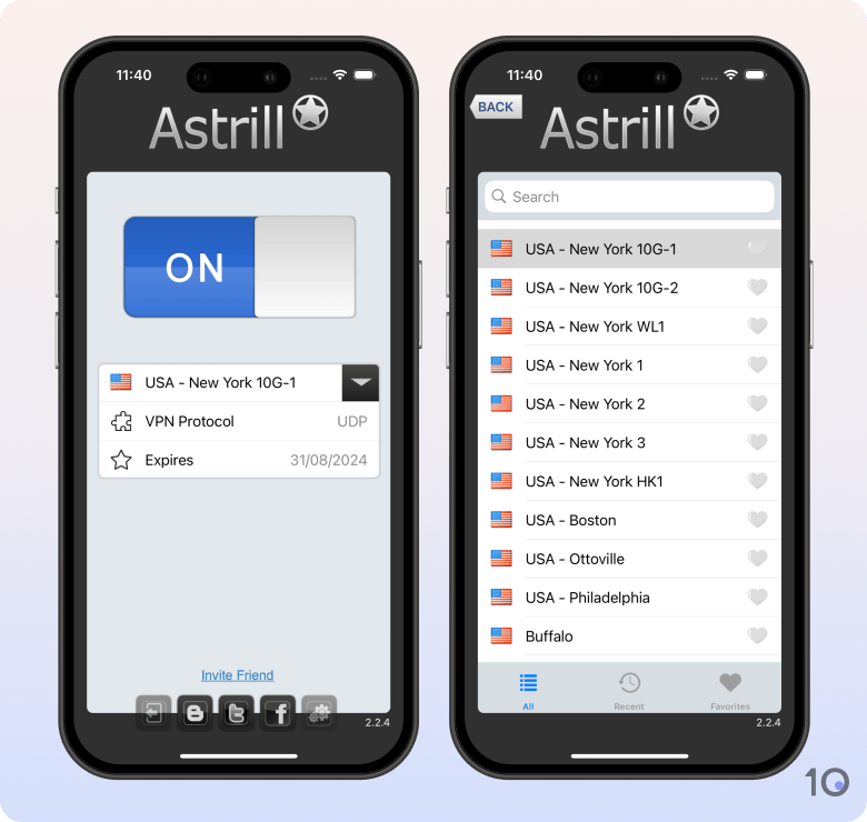 Astrill VPN's app for iOS