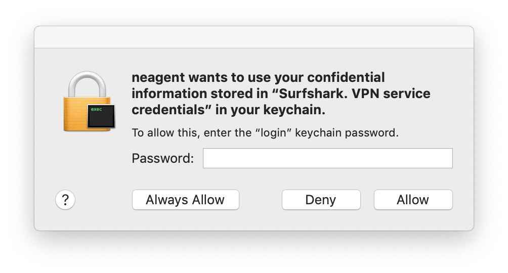 Mac permission requests to use Surfshark