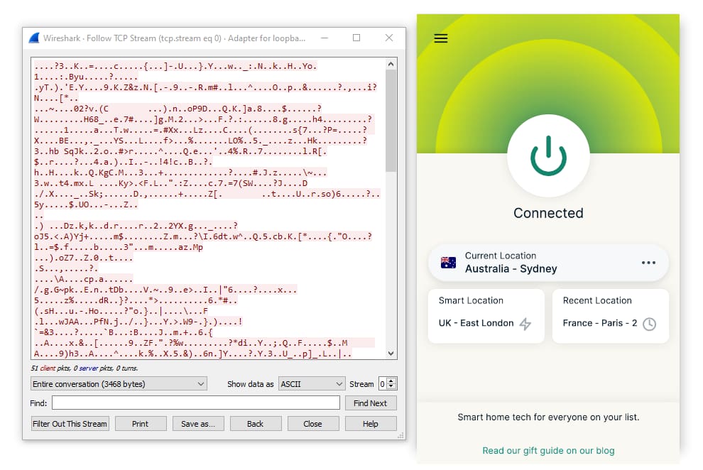 Analyzing ExpressVPN's browser extension encryption using packet-sniffing software