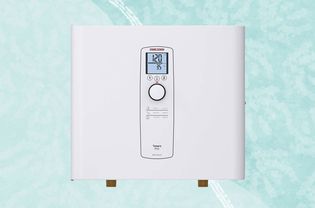 Stiebel Eltron Tempra 36 Plus Whole House Electric Tankless Water Heater on a blue background