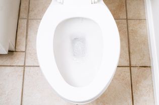 Overhead view of a running toilet