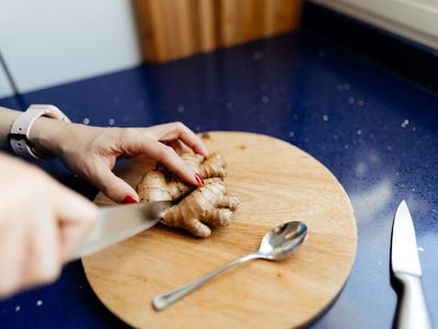 Cutting fresh ginger root
