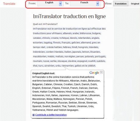 Webpage Translation translates an entire webpage between over 100 languages using Google Translate service.