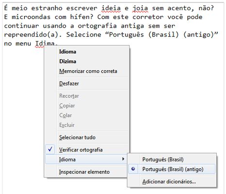 Selecione o idioma “Português (Brasil) (antigo)”.