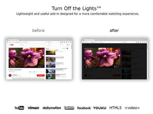 Turn Off the Lights - Before and after you click on gray lamp button