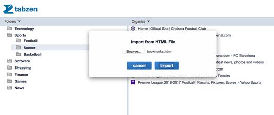 Import bookmarks from HTML file