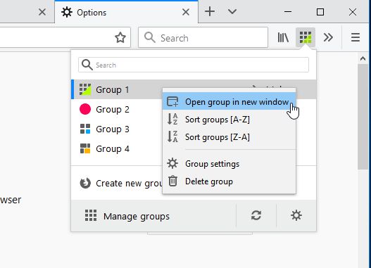 Group context menu