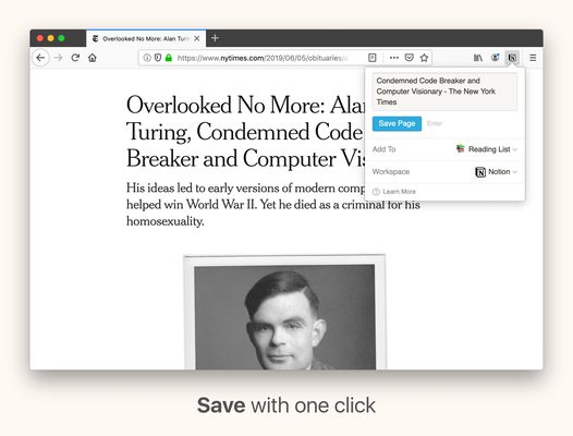 Save articles with one click directly to any page in Notion.