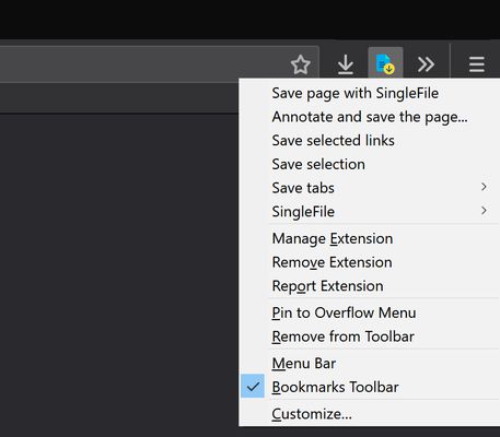 Contextual menu of SingleFile