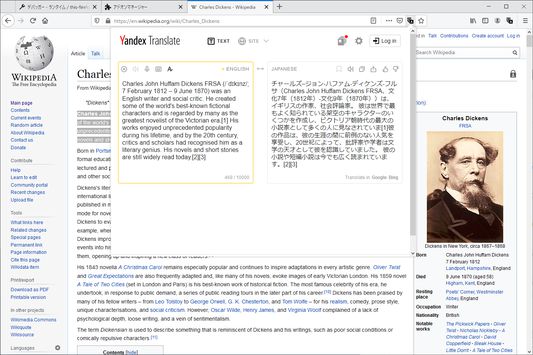 Yandex翻訳の結果をページアクションパネルに表示